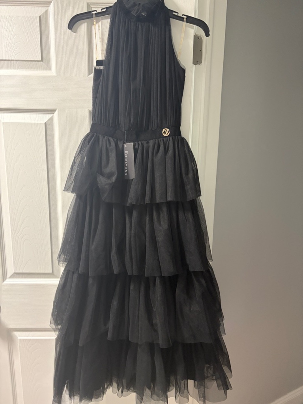 Black Tiered Tulle Halter Dress